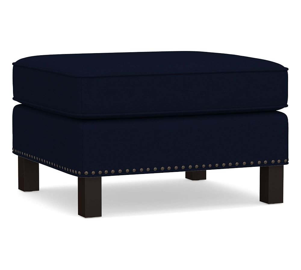 Tyler Upholstered Ottoman with Nailheads, Polyester Wrapped Cushions, Performance Everydaylinen(TM) Navy - Image 0