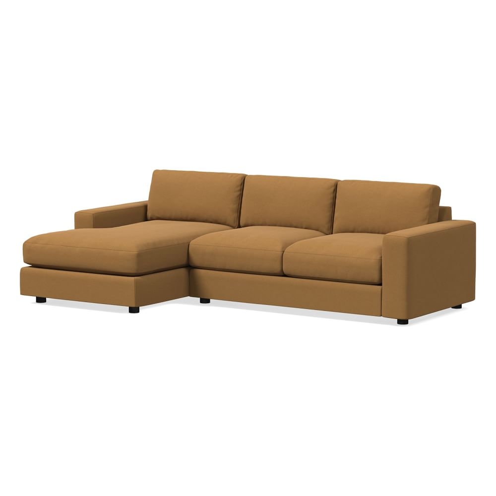 Urban Sectional Set 04: Right Arm 3 Seater Sofa, Left Arm Chaise, Down Blend, Performance Velvet, Golden Oak, Concealed Supports - Image 0