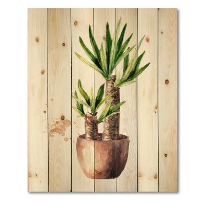 Yucca Tree In The Ceramic Flower Pot - Traditional Print On Natural Pine Wood - Image 0