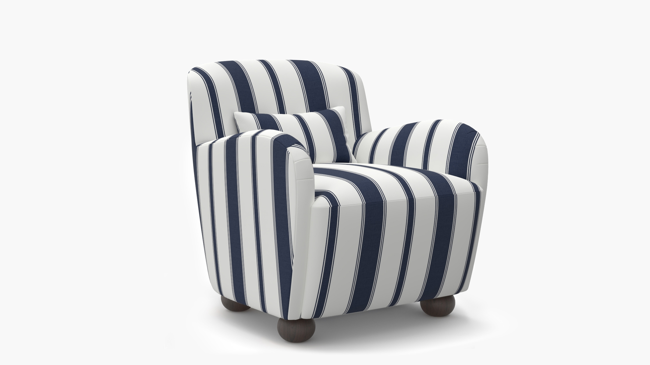 Club Chair, Navy Clarence Stripe, Espresso Bun Foot - Image 1