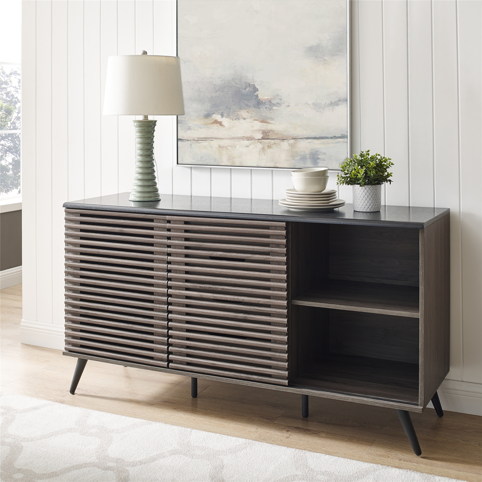 59" Havana Sliding Door 4 Drawer Sideboard - Ebony/Slate Grey - Image 6