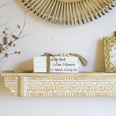 Rustic Love God Love Others Inspirational Quote Wood Book Stack Decor With Jute Beads - Image 0