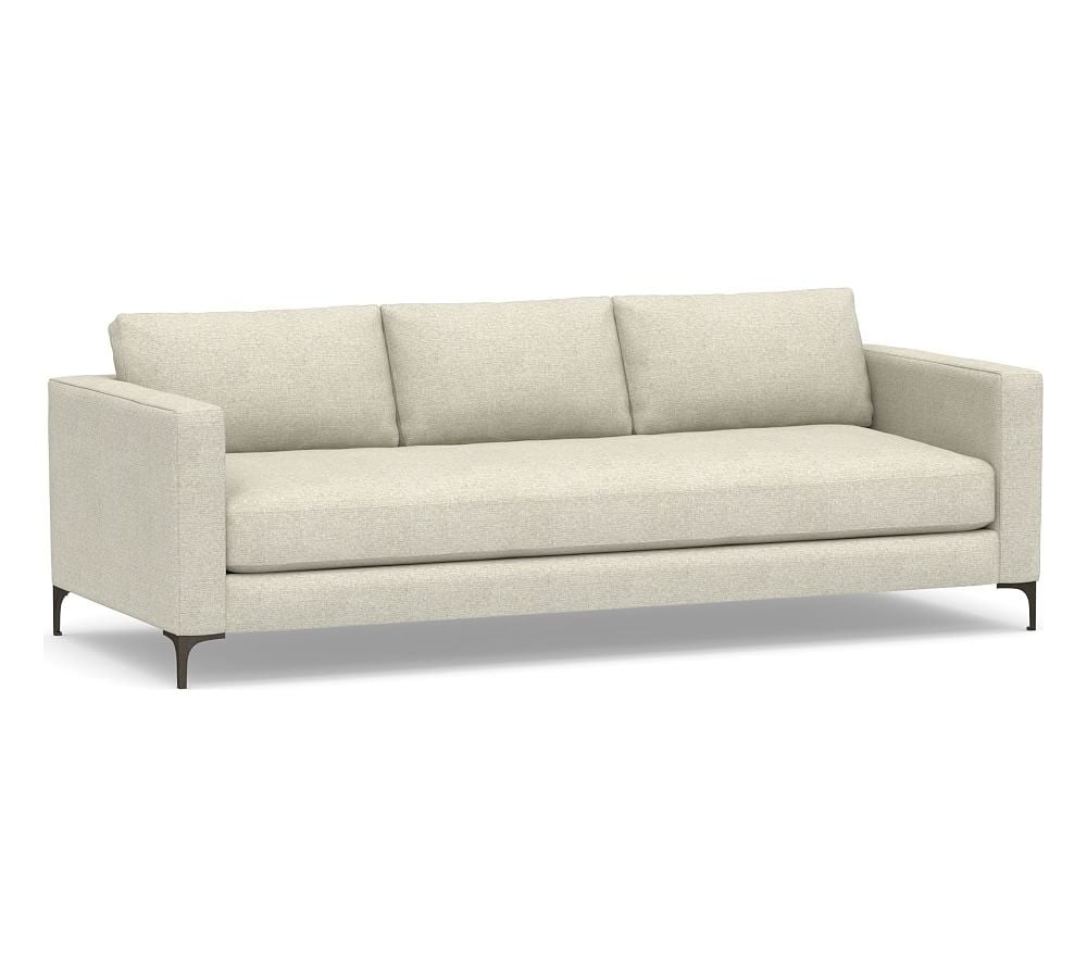 Jake Upholstered Grand Sofa 96" with Bronze Legs, Polyester Wrapped Cushions, Performance Heathered Basketweave Alabaster White - Image 0