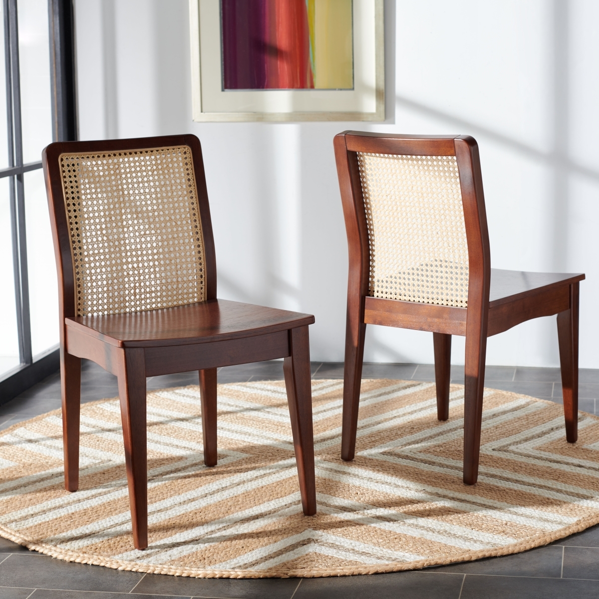 Benicio Rattan Dining Chair - Dark Brown / Natural - Safavieh SET OF 2 - Image 1