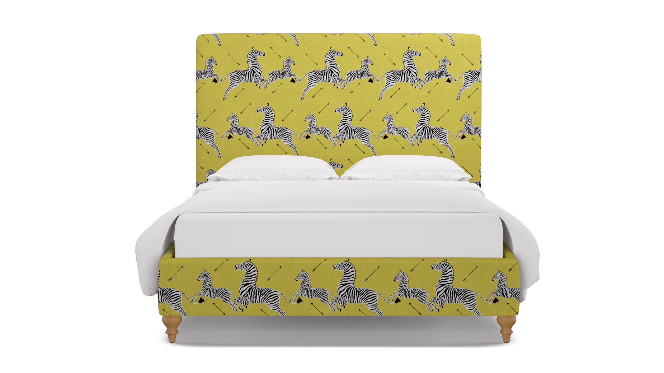 Classic Bed, Yellow Zebra, Natural Traditional Turned Leg, Queen - Image 0