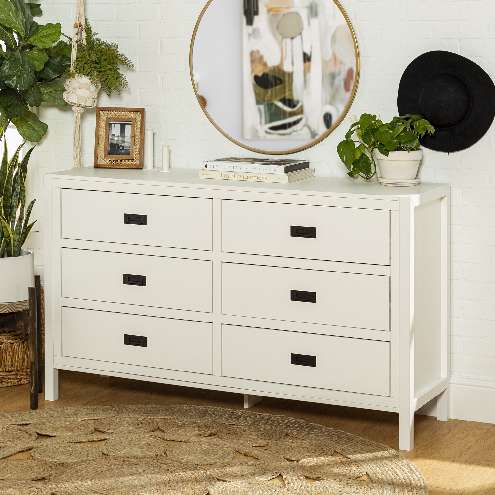 Lydia 57" Classic Solid Wood 6 Drawer Dresser - White - Image 3
