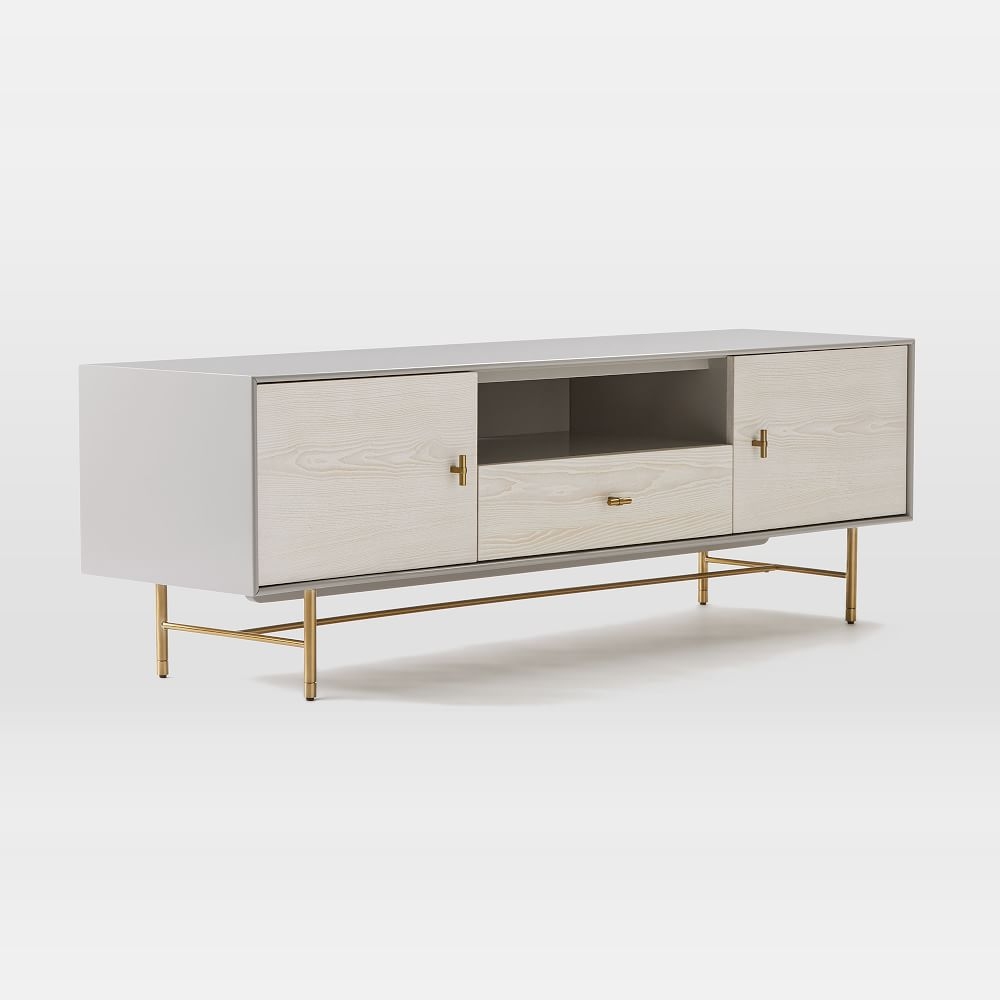 Modernist Wood + Lacquer Media Console, 68", Winter Wood - Image 0