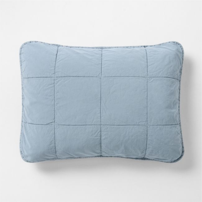 Sunwashed Organic Cotton Smoke Blue Standard Quilted Bed Pillow Sham - Image 0