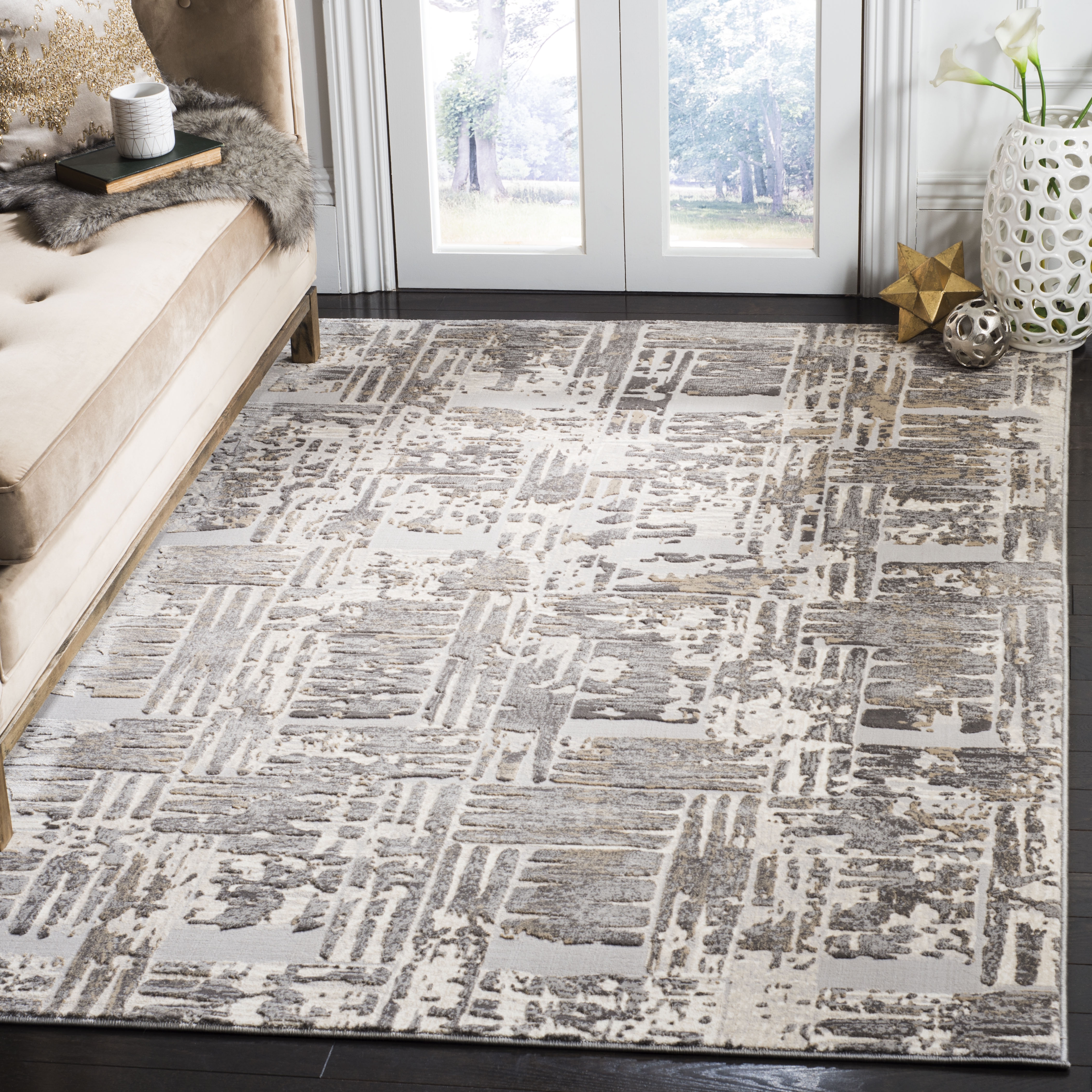 Arlo Home Woven Area Rug, VGE774F, Grey/Cream,  5' 1" X 7' 6" - Image 1