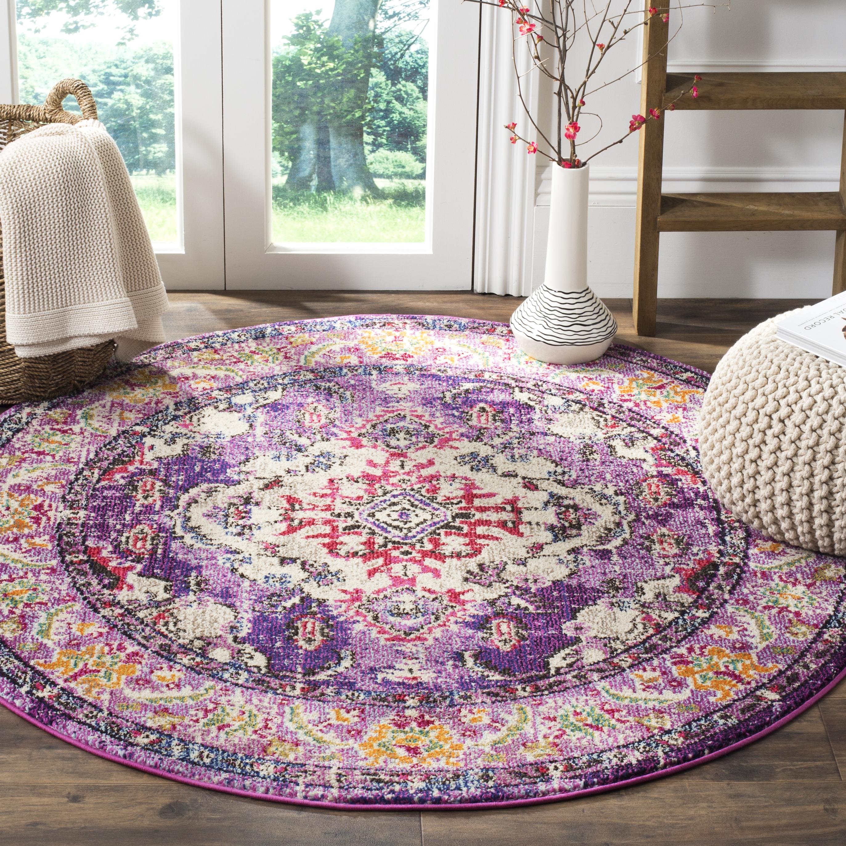 Arlo Home Woven Area Rug, MNC243P, Violet/Fuchsia,  5' X 5' Round - Image 1