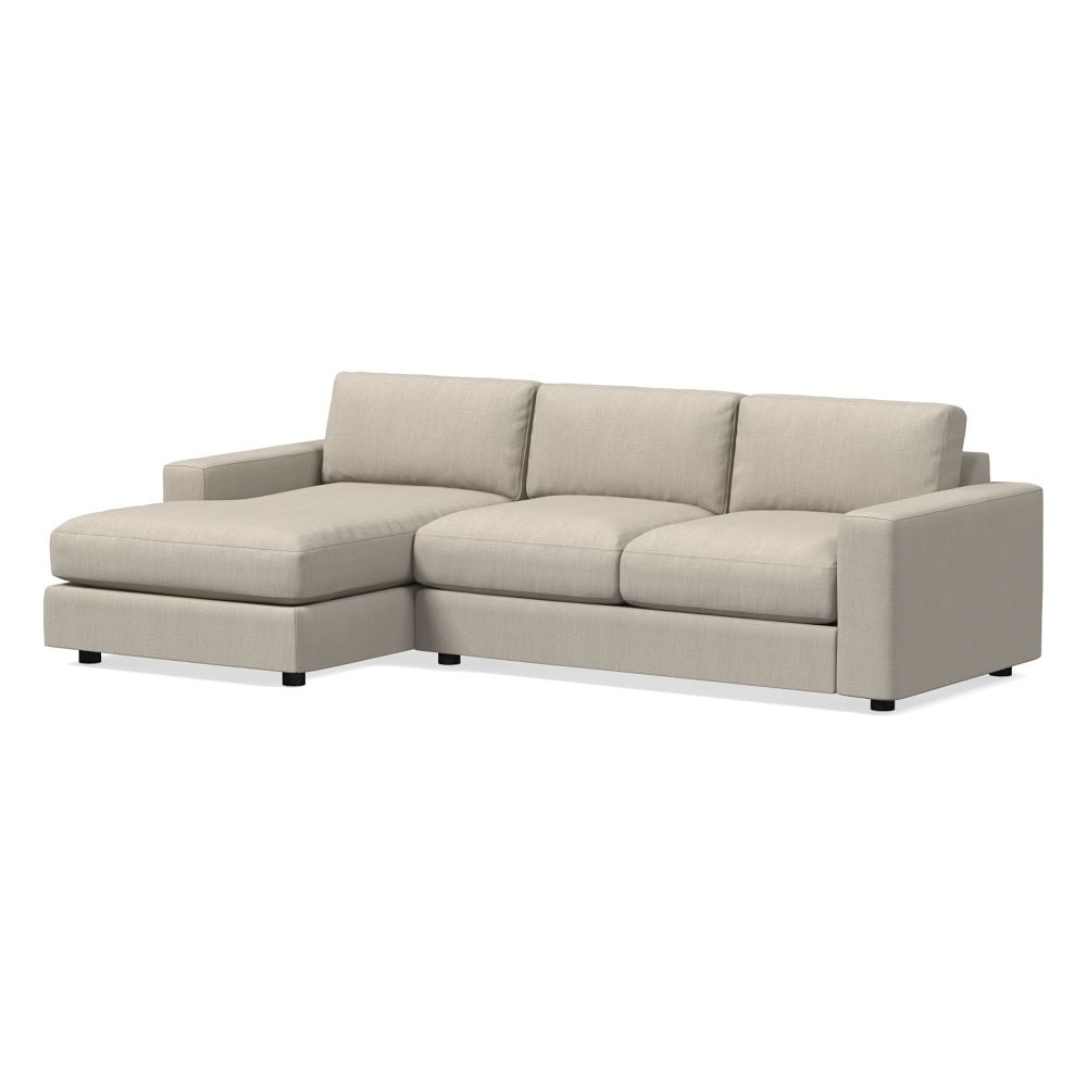 Urban Sectional Set 04: Right Arm 3 Seater Sofa, Left Arm Chaise, Down Blend, Basket Slub, Dove, Concealed Supports - Image 0