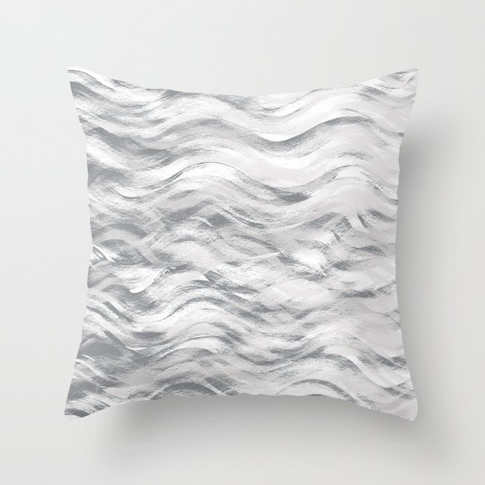 Silver Waves Throw Pillow by Georgiana Paraschiv - Cover (24" x 24") With Pillow Insert - Indoor Pillow - Image 0