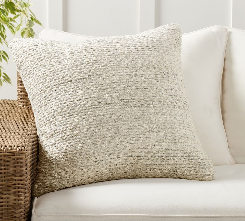 Seascape Indoor/Outdoor Textured Pillow, 24" x 24", Ivory Multi - Image 0