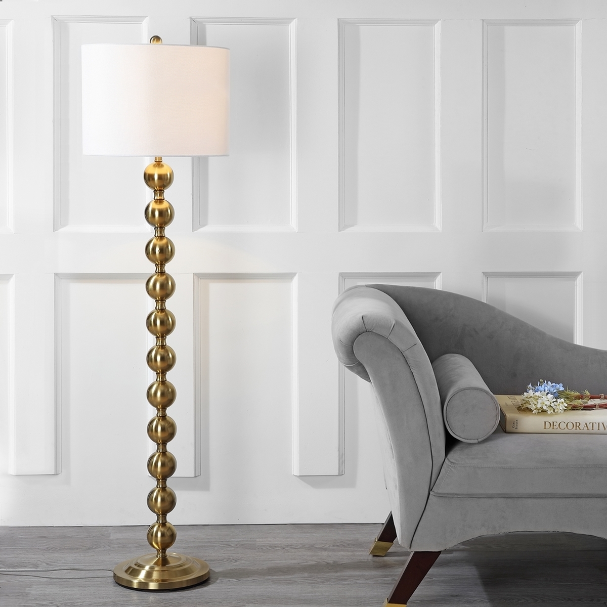 Reflections 58.5-Inch H Stacked Ball Floor Lamp - Brass - Safavieh - Image 3