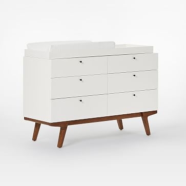 Modern 6-Drawer Changing Table And Topper, White/Pecan, WE Kids - Image 1