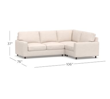 PB Comfort Square Arm Upholstered Right Arm 3-Piece Corner Sectional, Box Edge, Down Blend Wrapped Cushions, Brushed Crossweave Natural - Image 1