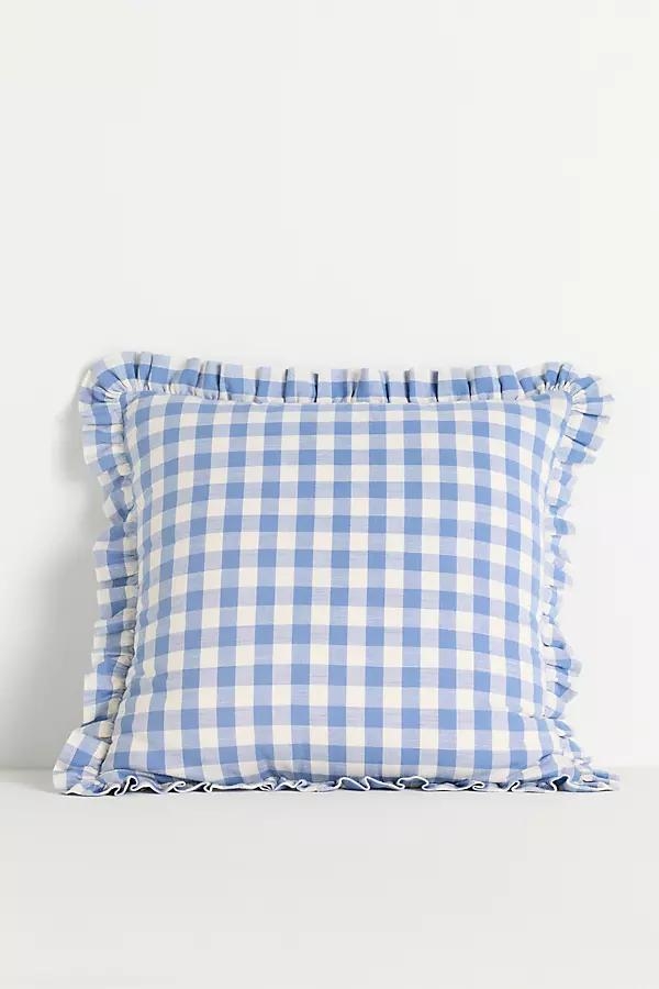 Ana Cotton Gingham Printed Ruffle Pillow - Image 0