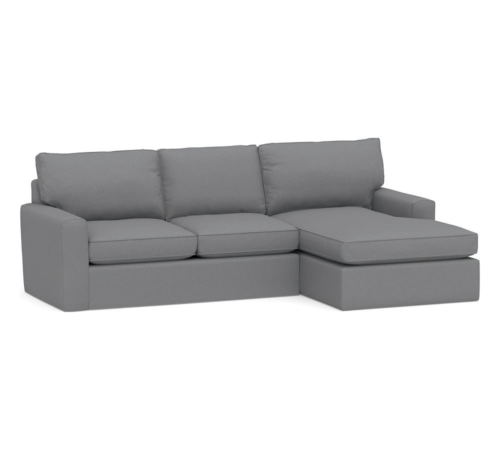 Pearce Square Arm Slipcovered Left Arm Loveseat with Double Chaise Sectional, Down Blend Wrapped Cushions, Textured Twill Light Gray - Image 0