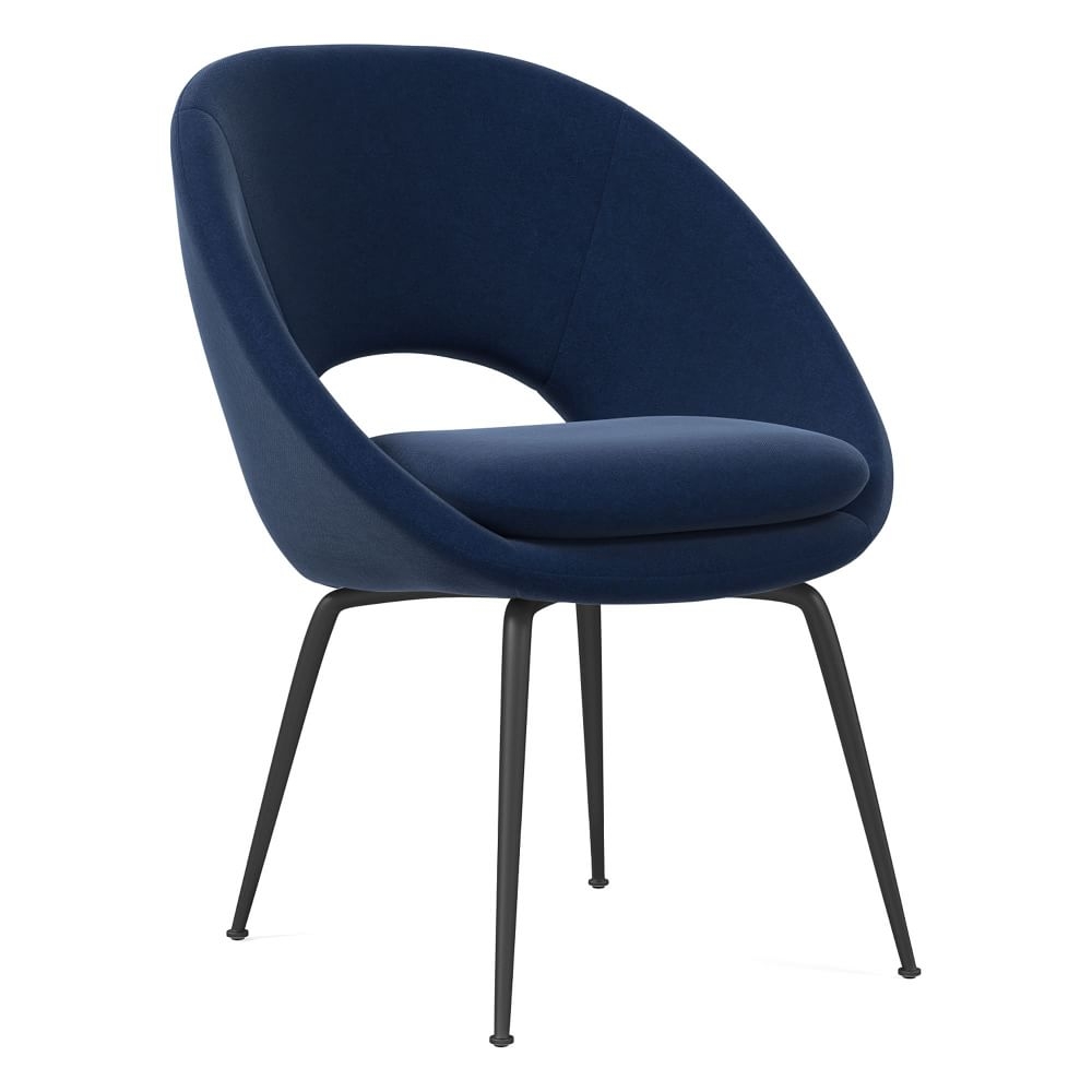 Orb Upholstered Dining Chair, Performance Velvet, Ink Blue, Dark Bronze - Image 0