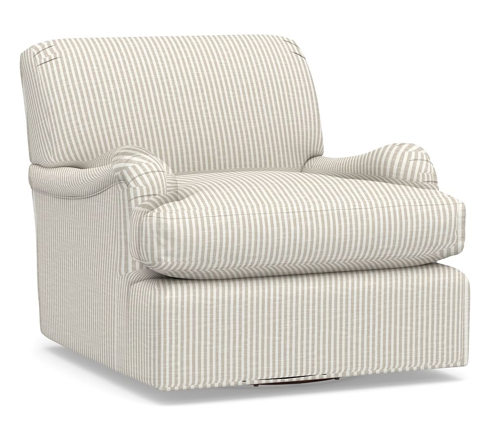 Carlisle English Arm Upholstered Tightback Swivel Armchair, Polyester Wrapped Cushions, Classic Stripe Oatmeal - Image 0
