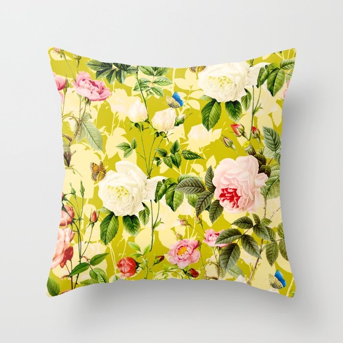 Botanic Floral Couch Throw Pillow by Burcu Korkmazyurek - Cover (16" x 16") with pillow insert - Outdoor Pillow - Image 0