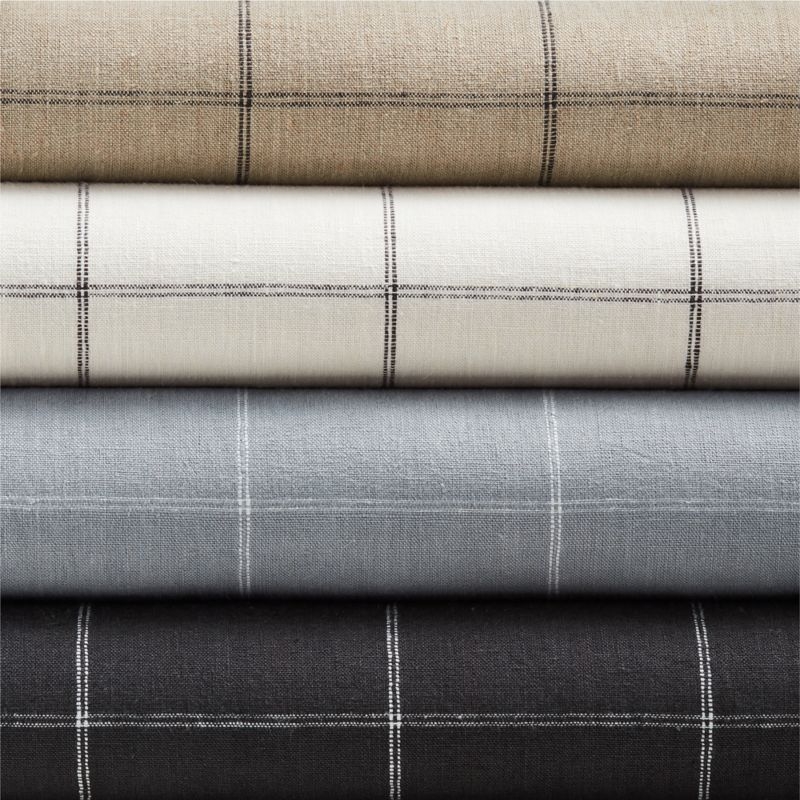 Storm Grey & Crisp White Linen Double Pinstripe Grid Window Curtain Panel 52"x84" - Image 5