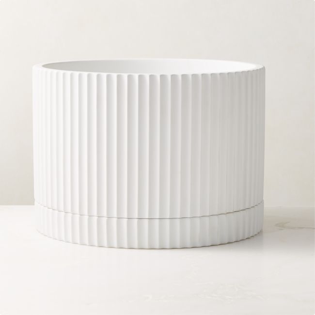 Fold White Cement Indoor Planter with Tray Large - Image 0