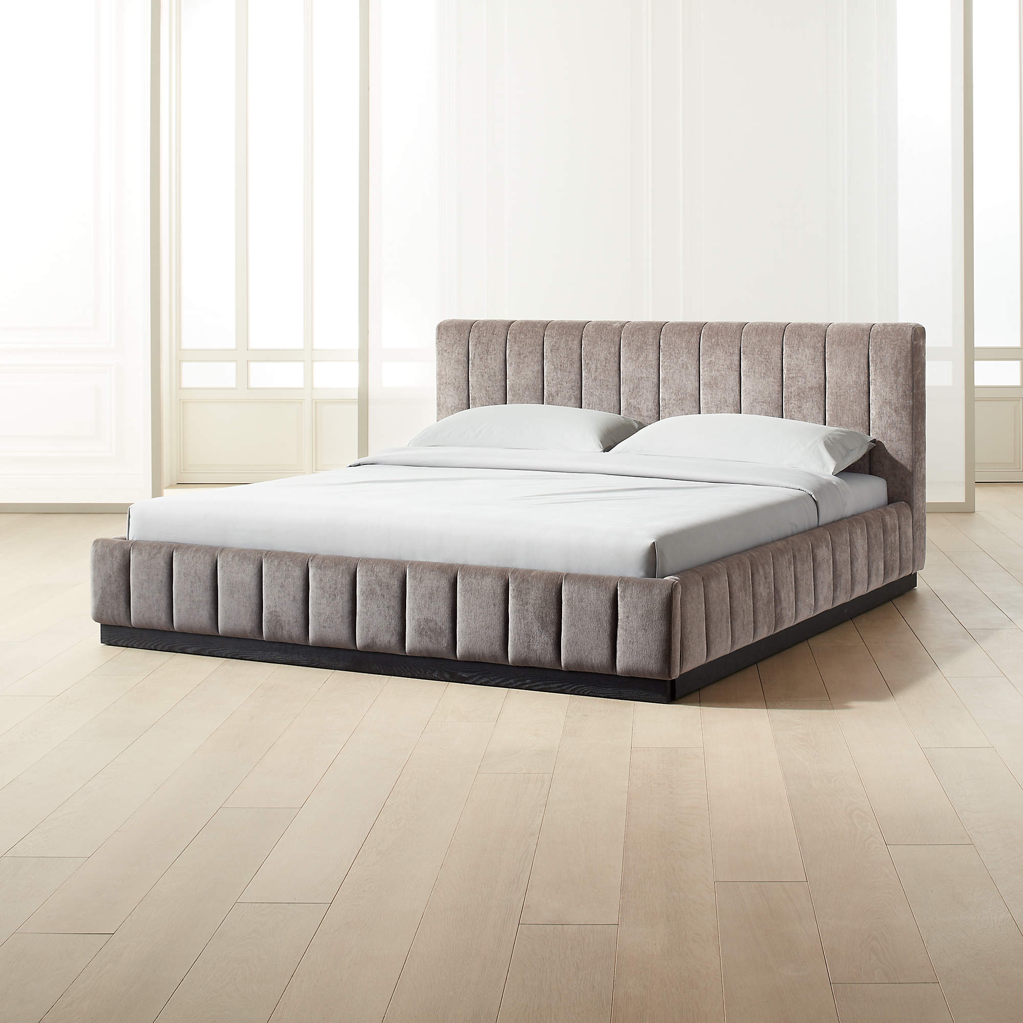 Forte Channeled Grey Velvet California King Bed - Image 1