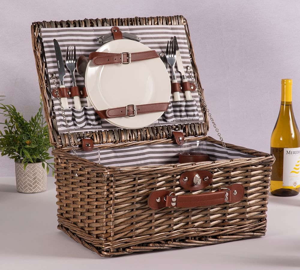Providence Woven Picnic Basket, Set for 2 - Taupe Willow - Image 0
