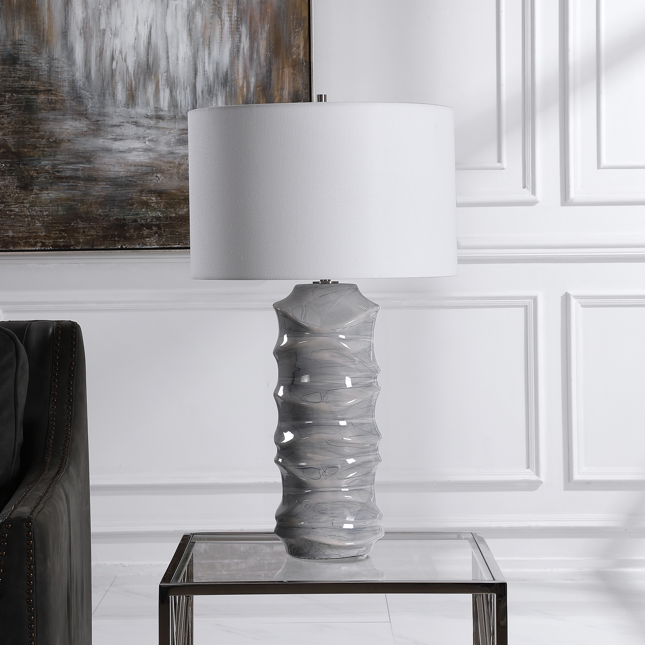 Waves Blue & White Table Lamp - Image 1