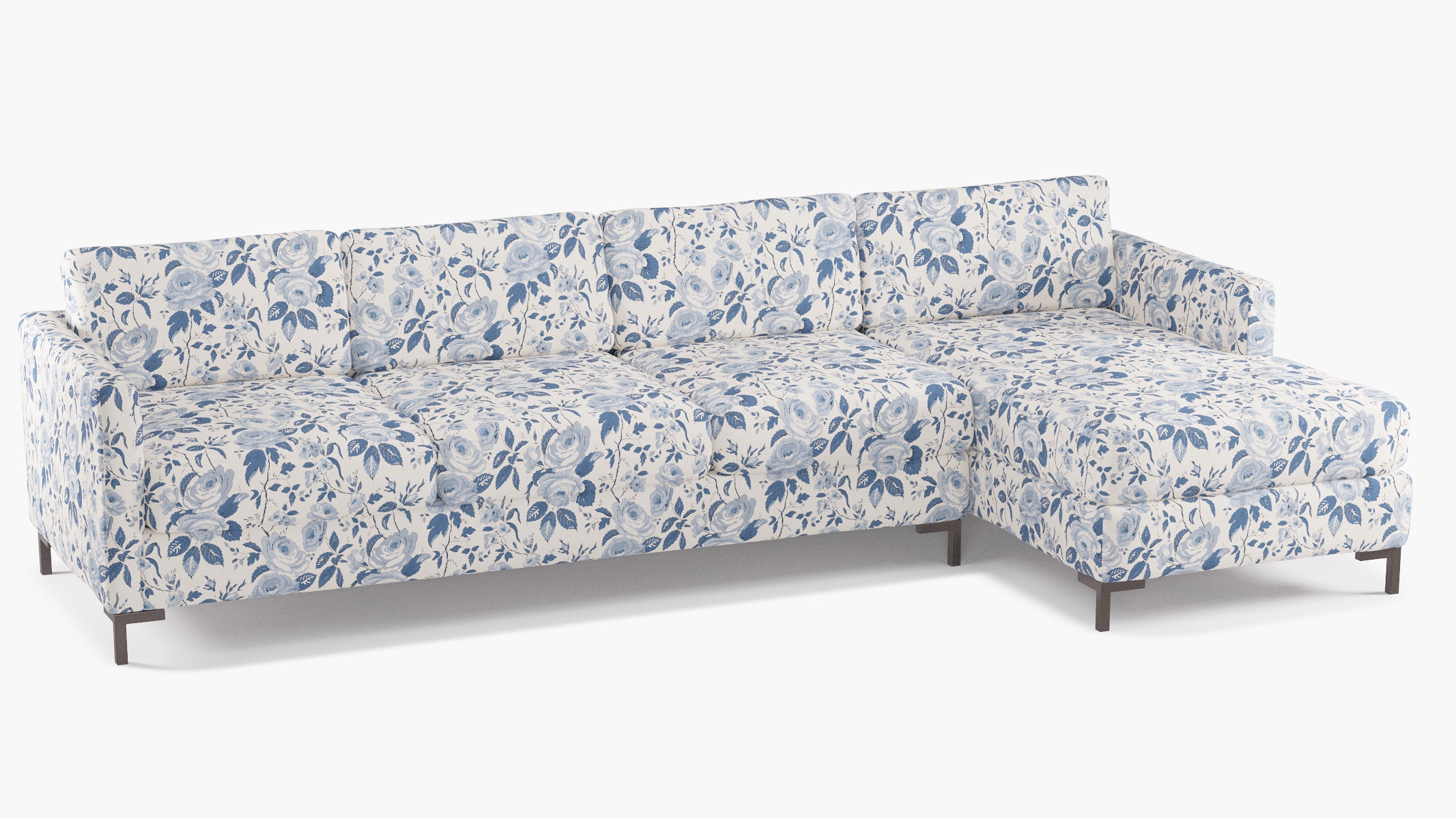 Modern Sectional, Right Facing, Delft Chintz, Bronze L Leg - Image 1