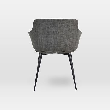 Modern Upholstered Winged-Arm Chair, Poly, Gray, Black Steel, Set of 2 - Image 3