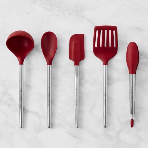 Stainless Steel Silicone Tools 5-Piece Set, Red - Image 0