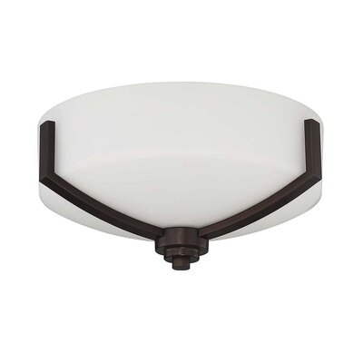 Abishek Flush Mount Ceiling Light, Metal With White Opal Glass Shade, Bronze - Image 0