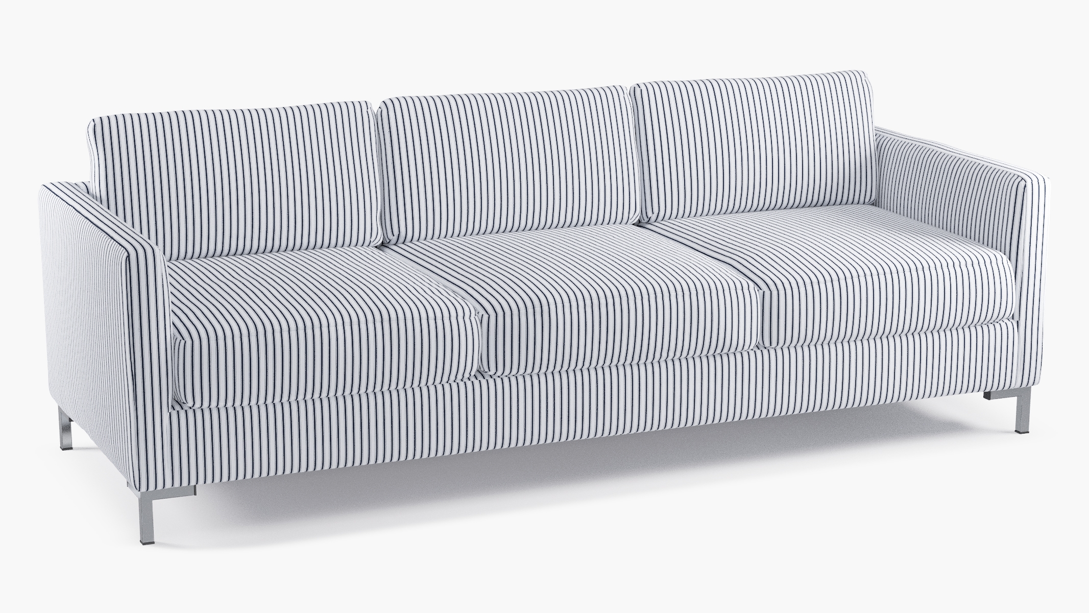 Modern Sofa, Navy Classic Ticking Stripe, Chrome - Image 1