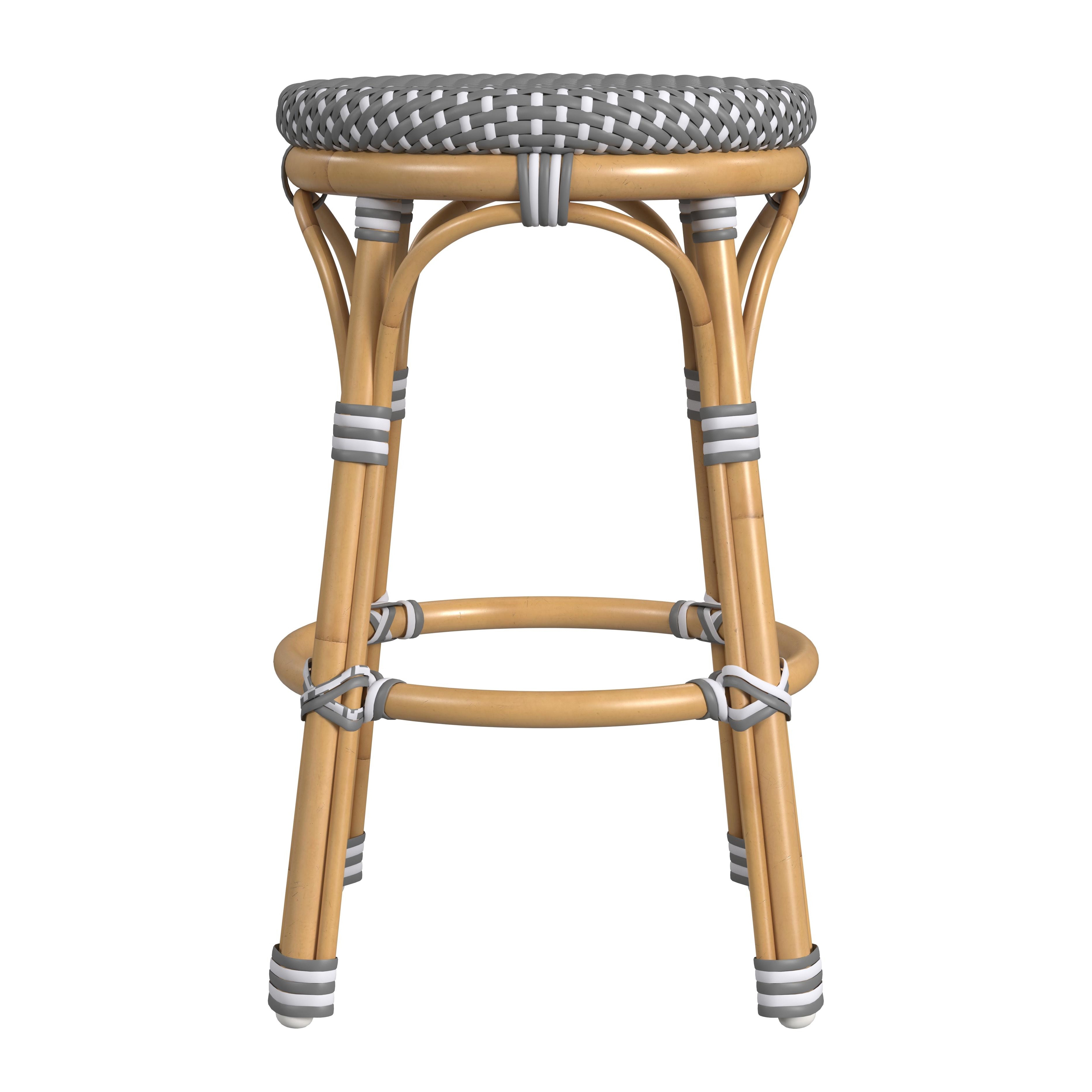 Tobias Gray/White Dot / Natural Rattan Frame Outdoor Counter Stool - Image 1