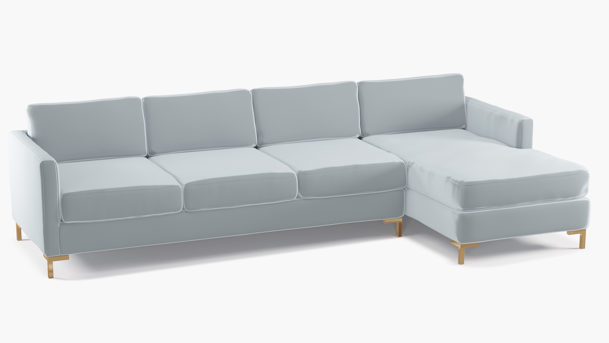 Modern Sectional, Right Facing, Sterling Performance Velvet, Brass L Leg - Image 1