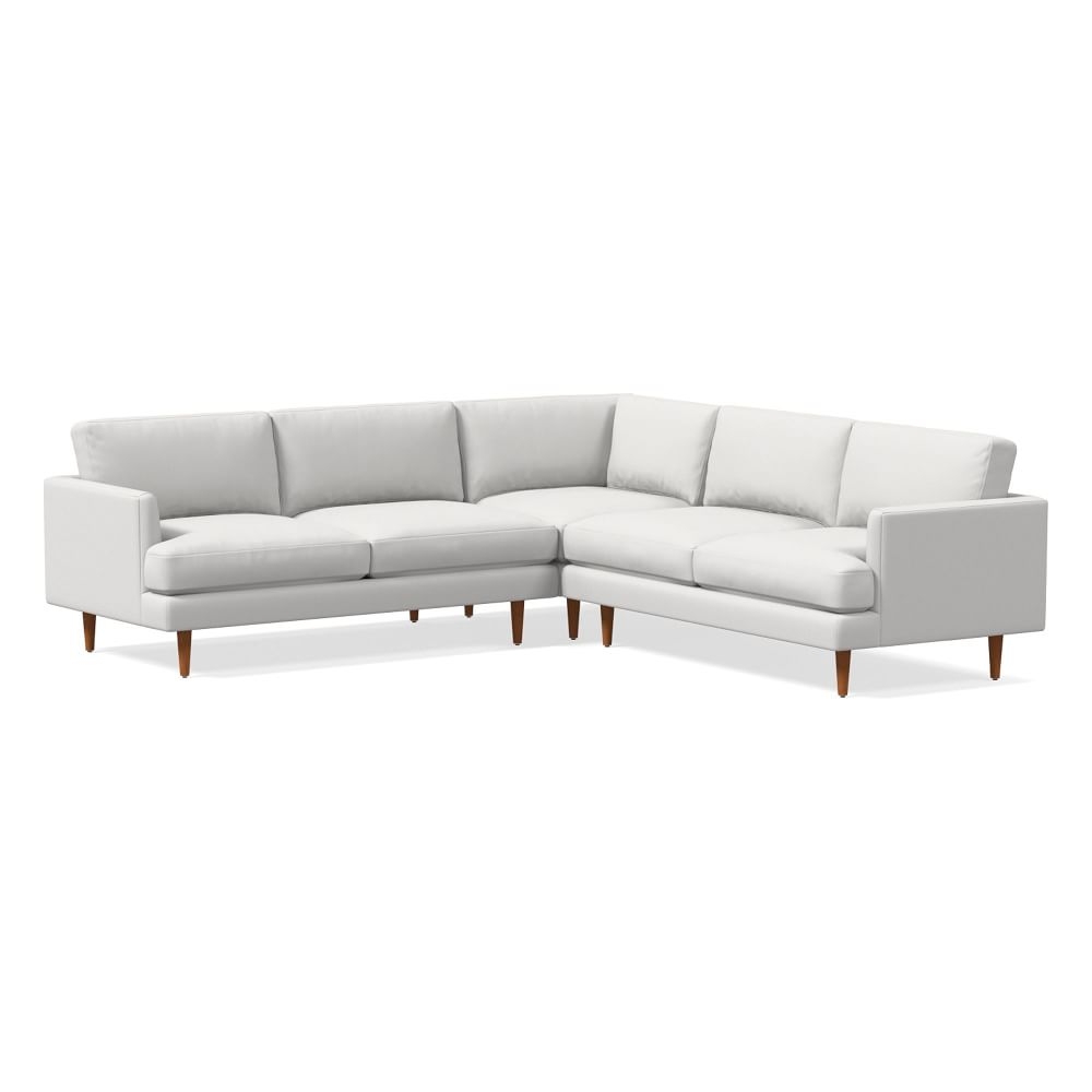 Haven Loft 104" 3-Piece L-Shaped Sectional, Performance Washed Canvas, White, Pecan - Image 0