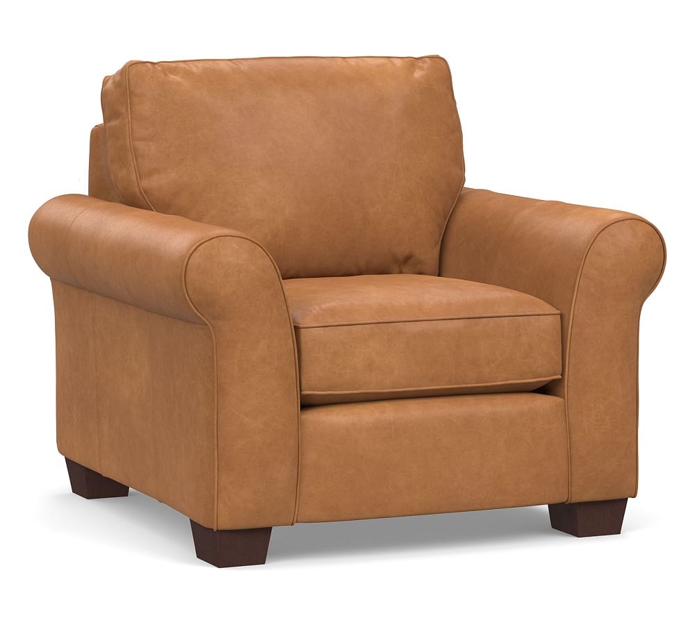 Pb Comfort Roll Arm Leather Armchair, Polyester Wrapped Cushions, Churchfield Camel - Image 0
