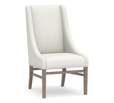 Milan Slope Arm Upholstered Dining Side Chair, Gray Wash Leg, Basketweave Slub Ivory - Image 0