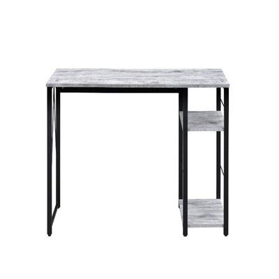 Industrial Writing Desk With  2 Tier Shelf, Antique White & Black Finish - Image 0