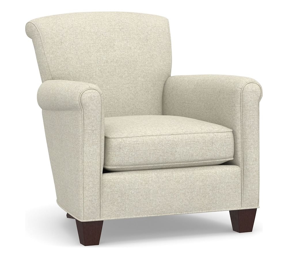 Irving Roll Arm Upholstered Armchair, Polyester Wrapped Cushions, Performance Heathered Basketweave Alabaster White - Image 0