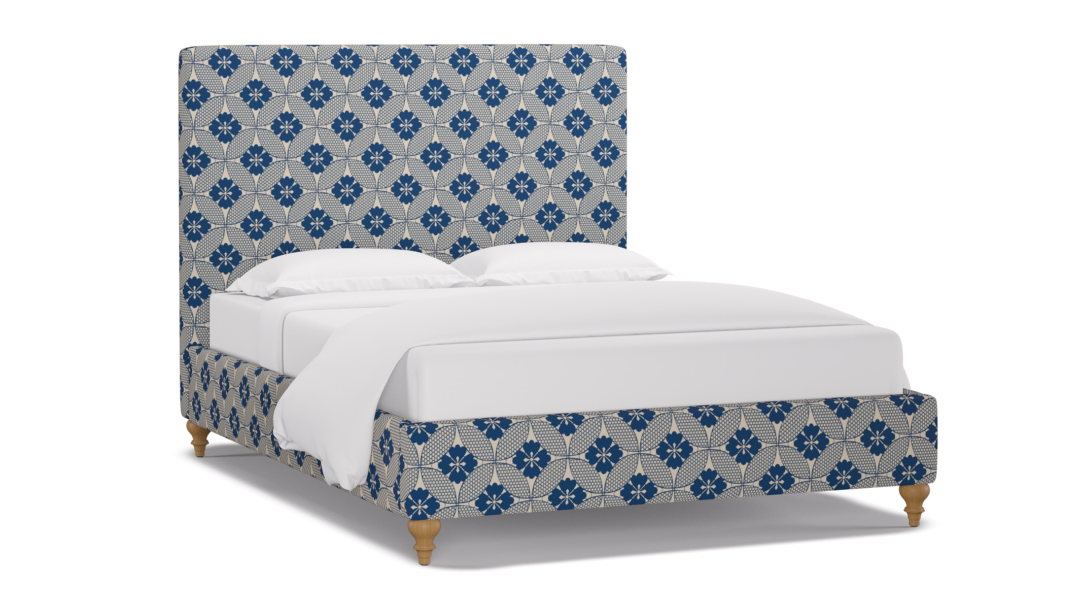 Classic Bed, Bright Navy Solaire, Natural Traditional Turned Leg, Twin - Image 1