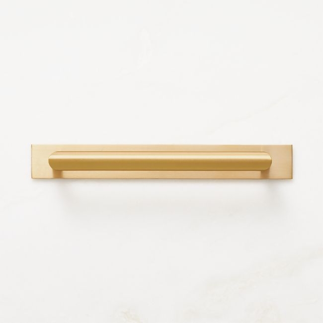 Curveaux Curved Brushed Brass Cabinet Handle with Backplate 6" - Image 0