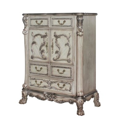 Traditional Wooden Chest With 5 Drawers And Carved Details, Silver - Image 0