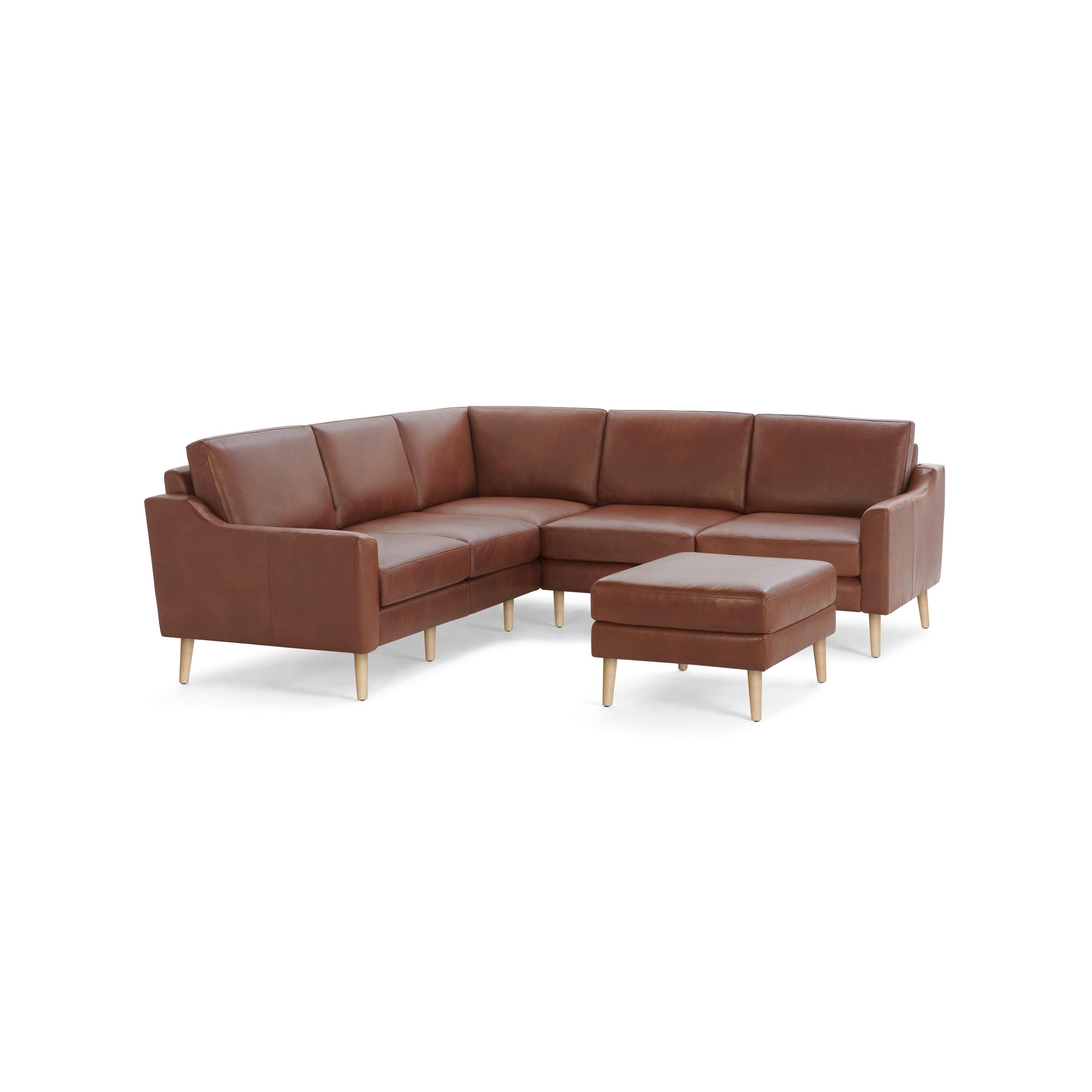 Nomad Leather 5-Seat Corner Sectional with Ottoman - Chestnut - Top Grain Leather / Oak - Wood / Slope - Image 0