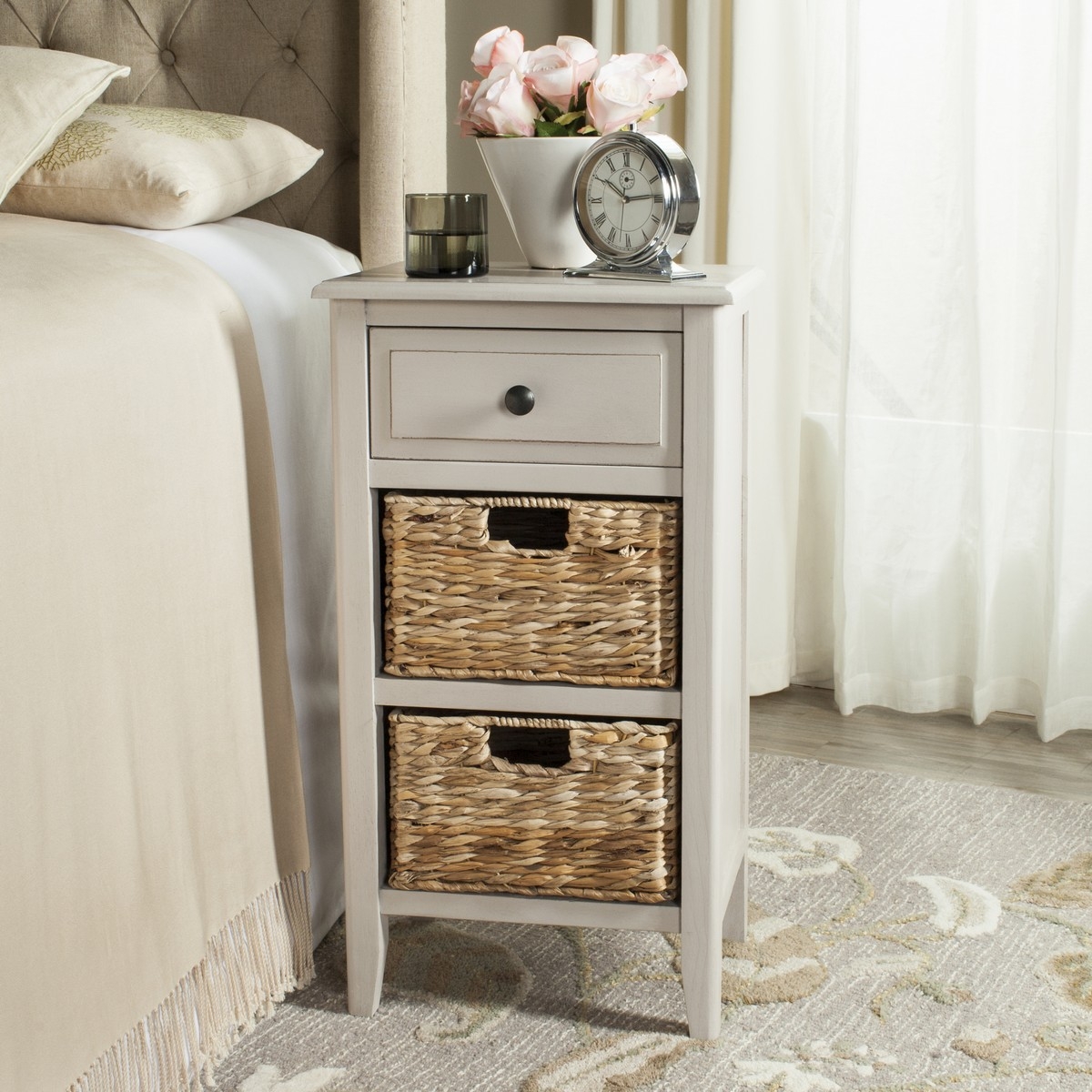 Everly Drawer Side Table - Vintage Grey - Safavieh - Image 1