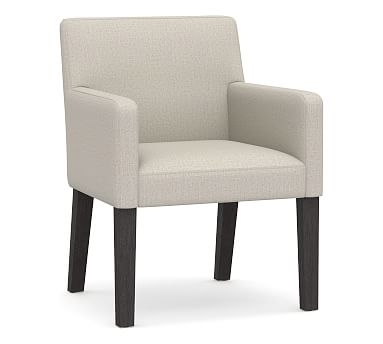 Classic Upholstered Dining Armchair, Blackened Oak Legs, Performance Heathered Tweed Pebble - Image 0