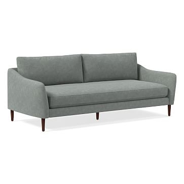 Vail Curved Arm Sofa, Poly, Distressed Velvet, Mineral Gray, Walnut - Image 0