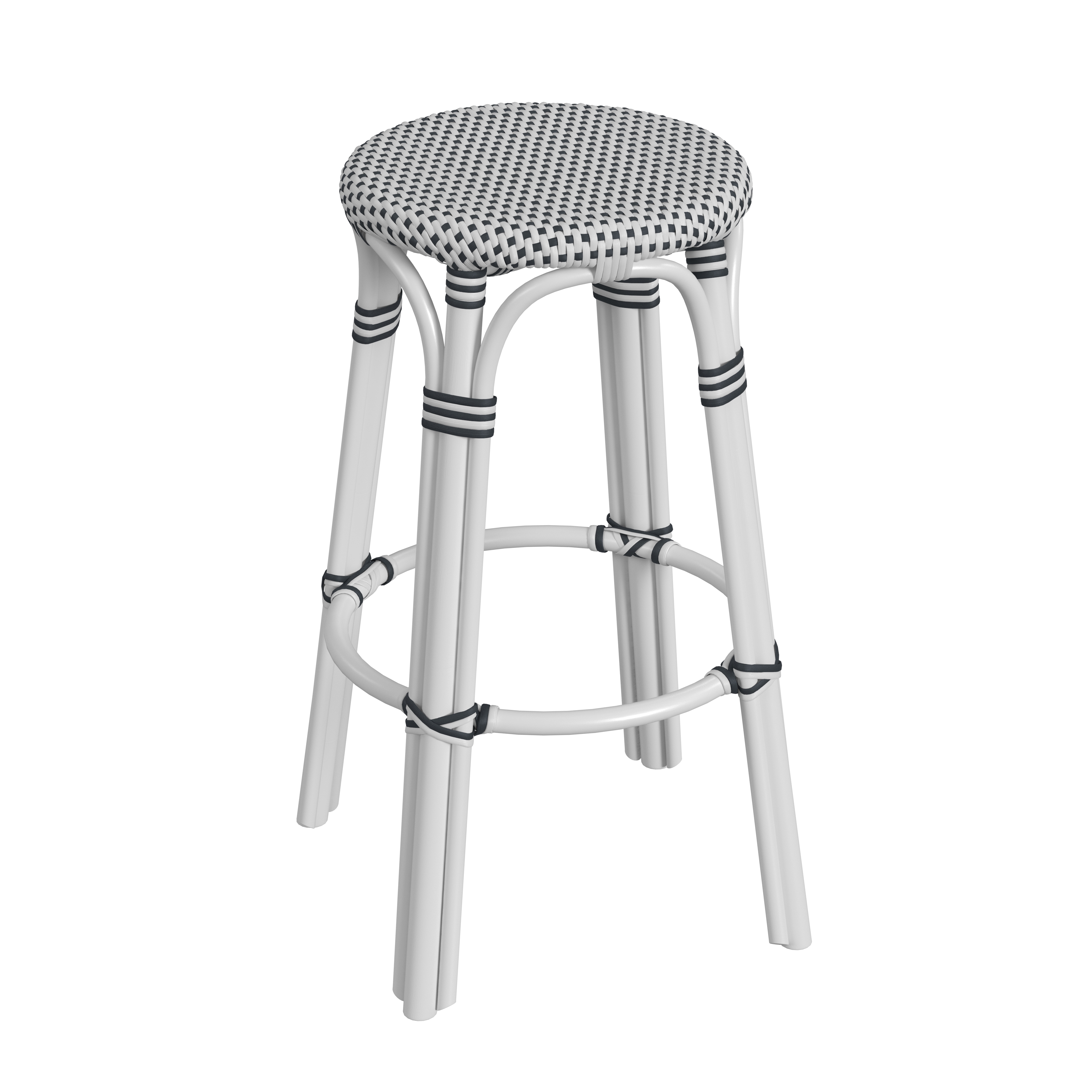 Tobias White/Black Dot / White Rattan Frame Bar Stool - Image 0